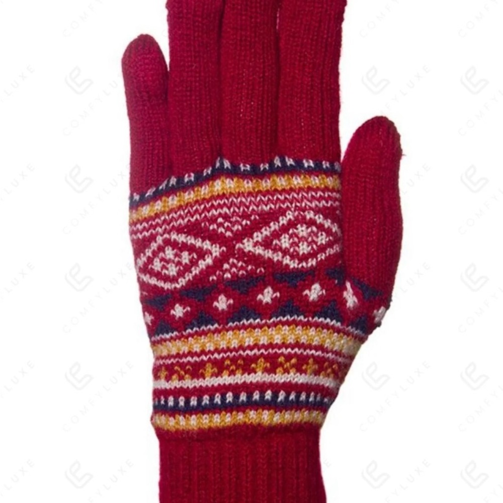 Red Knit Patterned Gloves